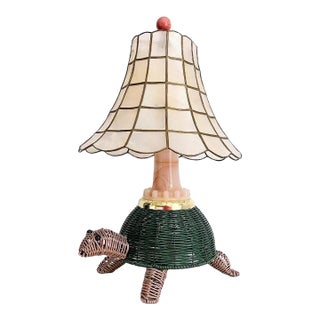 Mid Century Wicker Turtle Lamp & Shell Shade For Sale