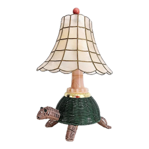 Mid Century Wicker Turtle Lamp & Shell Shade