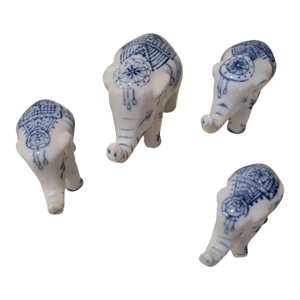 Vintage Blue White Chinoiserie Miniature Delft Style Elephant Room Decor Statues- Set 4