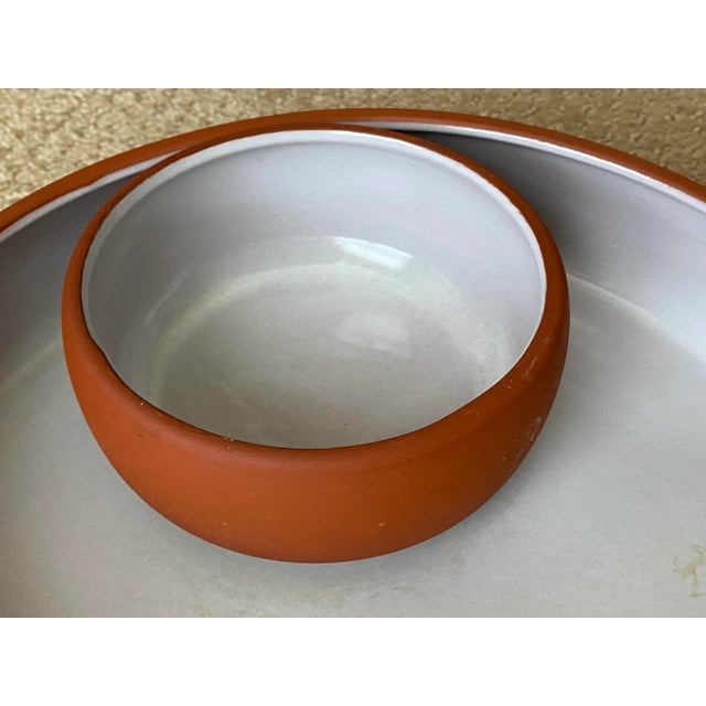 Contemporary Vintage 1970s Bortner and Bortner Terracotta Chip and Dip Matte Terracotta With High Gloss Glaze Interior For Sale - Image 3 of 9