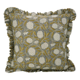 Fabdivine Artisan Block Print Throw Frill Pillow Cover Gray 12x20 Inch Pure Linen- Merakhi For Sale