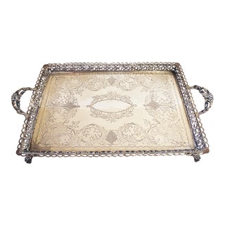 European Coin Silver Serving Tray W/Handles For Sale