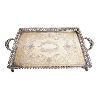 European Coin Silver Serving Tray W/Handles For Sale