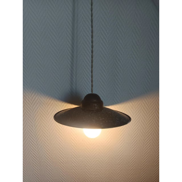Vintage Industrial Enamelled Sheet Metal Pendant Lights, 1970s, Set of 2 For Sale - Image 9 of 10