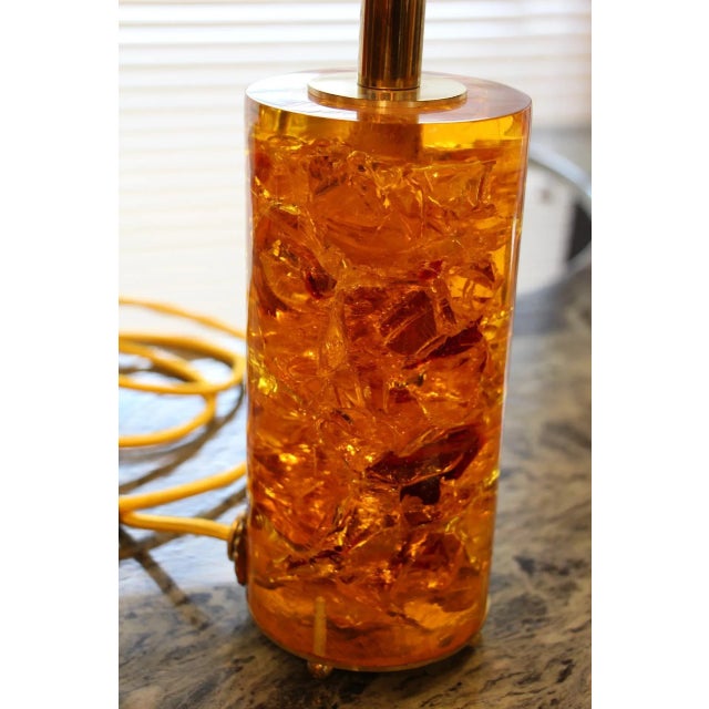 1960s Yellow & Orange Fractal Resin Lamp with Brass Base, 1970s For Sale - Image 5 of 10