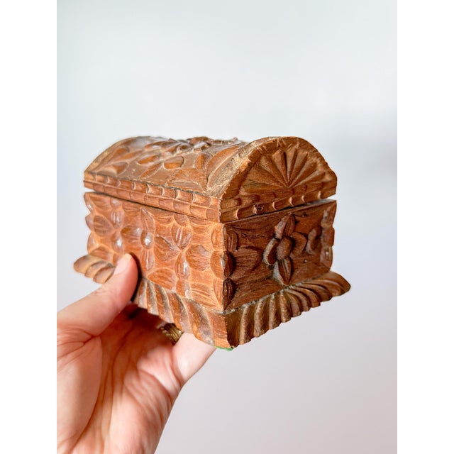 Wood Vintage Carved Wood Casket Box For Sale - Image 7 of 9