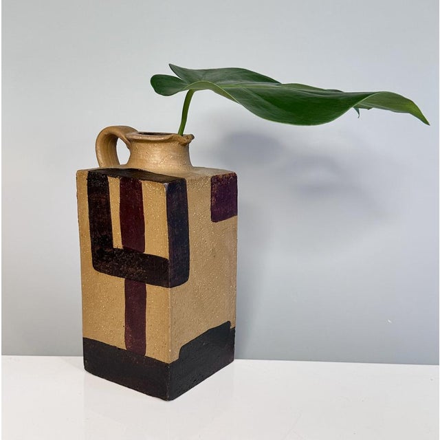 Beige Sculptural Cubic Studio Ceramic Art Jug, Germany, 1940s For Sale - Image 8 of 18