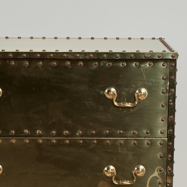 Wood Vintage Sarreid Style Brass Triple Dresser For Sale - Image 7 of 17