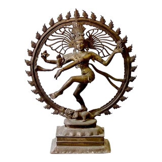 Mid Century Nataraja Shiva Bronze Statue India Indian Antique Metal For Sale