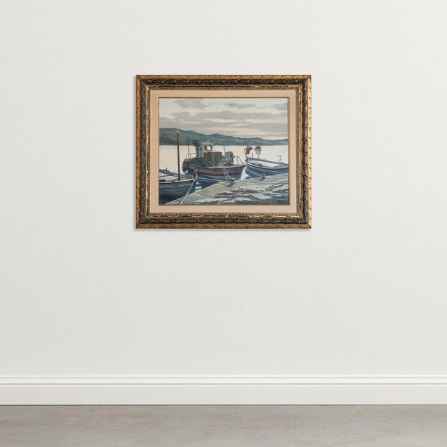 Mediterranean Fishing Boats, 1980s, Oil on Canvas, in Good conditions. Designed 1980 to 1989
