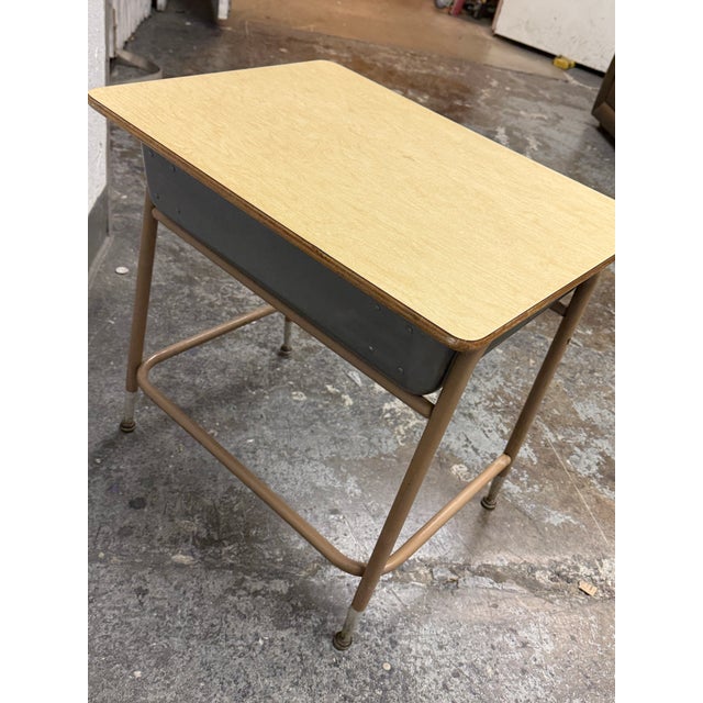 Lift-Top Metal + Wood School Desk, Mid 20th Century For Sale - Image 11 of 12