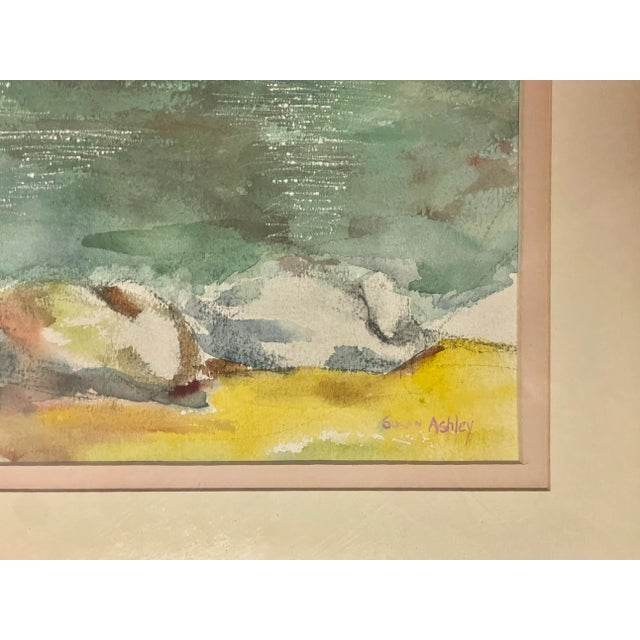 Modern 1970s Expressionist Watercolor Depicting Lake and Shore For Sale - Image 3 of 3
