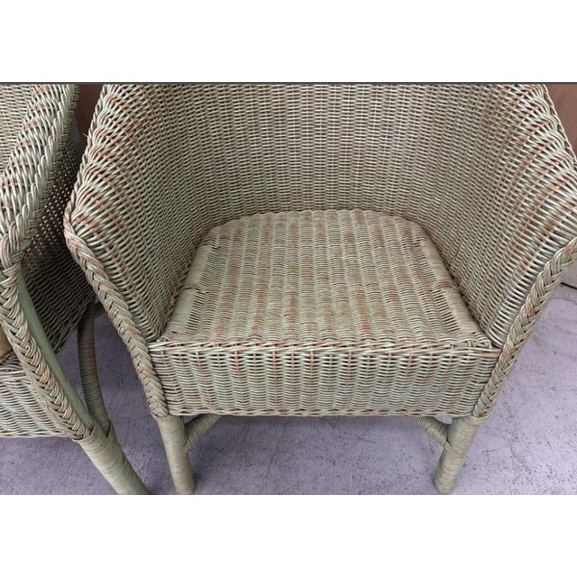 Late 20th Century Late 20th Century Pair of Hollywood Production Sage Green Wicker Tub Armchairs For Sale - Image 5 of 5