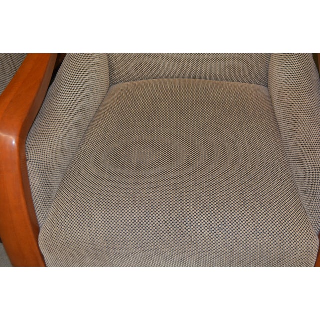 Mid-Century Modern Restoration Hardware Picasso Arm Chair & Ottoman Tan/Black Checkered Upholstery For Sale - Image 3 of 18