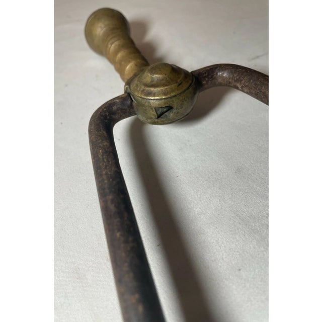 18th Century Antique 18th Century Wrought Iron Turned Brass English Fireplace Tongs Tool For Sale - Image 5 of 8