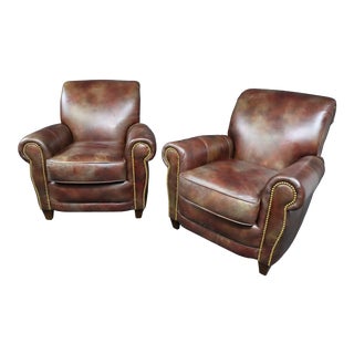 French Style Leather Club Chairs - a Pair For Sale