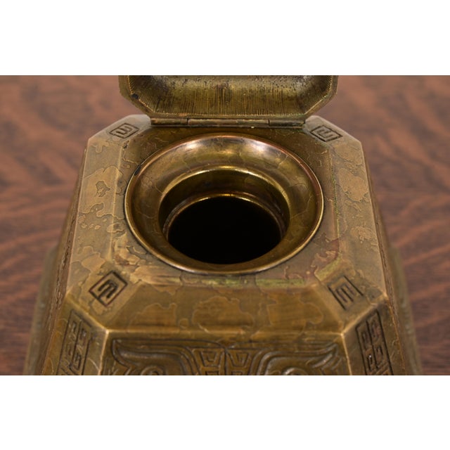 Bronze Tiffany Studios New York Chinese Pattern Bronze Large Inkwell For Sale - Image 8 of 14