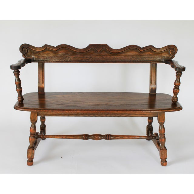 Arts & Crafts Vintage Arts & Crafts Jamestown Lounge Feudal Bench Romweber Viking Oak Style For Sale - Image 3 of 14