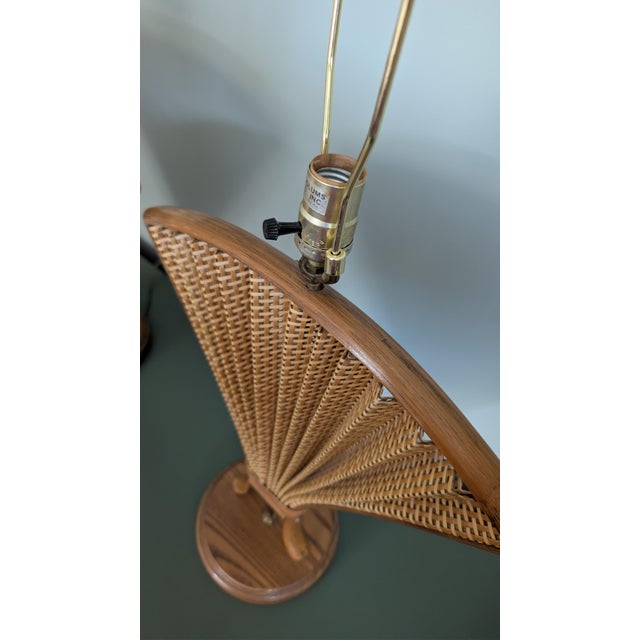 Tan Vintage Woolums Wicker Rattan Fan Table Lamps, Pair of 2, Florida Made For Sale - Image 8 of 14