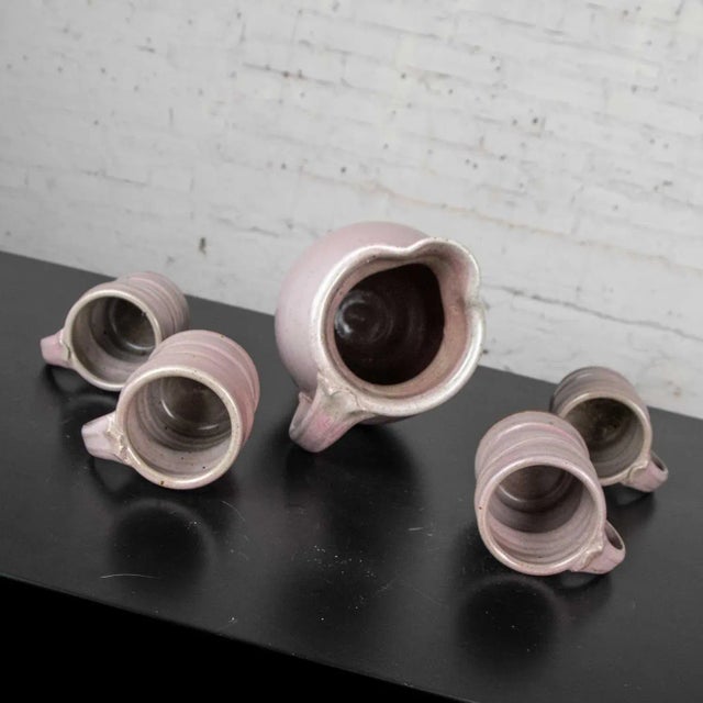 Purple Modern Hot Chocolate/Drink Set Purple Studio Pottery Ceramic Signed Powell, Pitcher & 4 Cups For Sale - Image 8 of 13