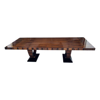 1980s Grand Macassar Ebony Veneer Dining Table With Pedestal Base For Sale