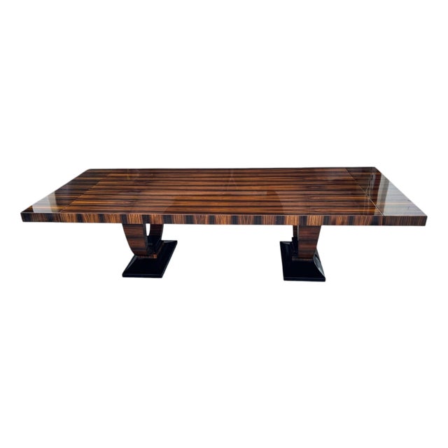 1980s Grand Macassar Ebony Veneer Dining Table With Pedestal Base For Sale