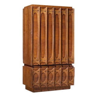 Tobago Brutalist Mid Century Walnut Armoire Dresser For Sale