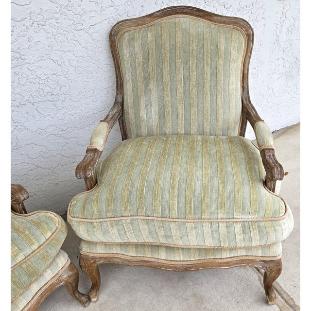 Plush Velvet French Country Fauteuil Armchairs Pair For Sale In Miami - Image 6 of 15