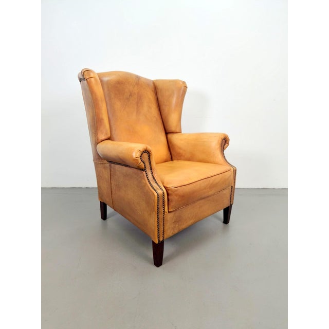 Vintage Sheepskin Leather Wing-Back Chair, 1970s For Sale - Image 13 of 13