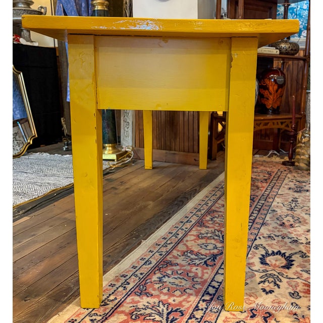 1960s Vintage Large School or Lab Table , or Desk, With Painted Bright Yellow With Blue and Orange Drawers For Sale - Image 5 of 12