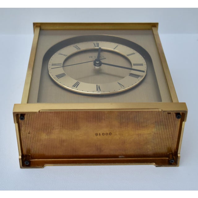 Vintage Bulova Heavy Brushed Brass Quartz Roman Numera Desk/Mantle Clock For Sale - Image 13 of 13