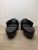 Pair of Art Deco Revival soft black leather lounge chairs with footrests by Enzo Luca, Netherlands 1990s. Measurements:...