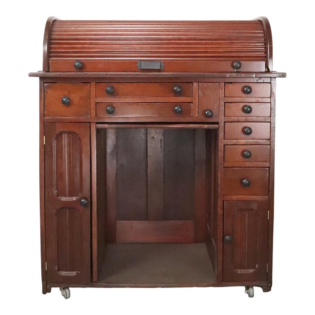 Antique Roll Top Watchmaker's Workbench on Casters For Sale