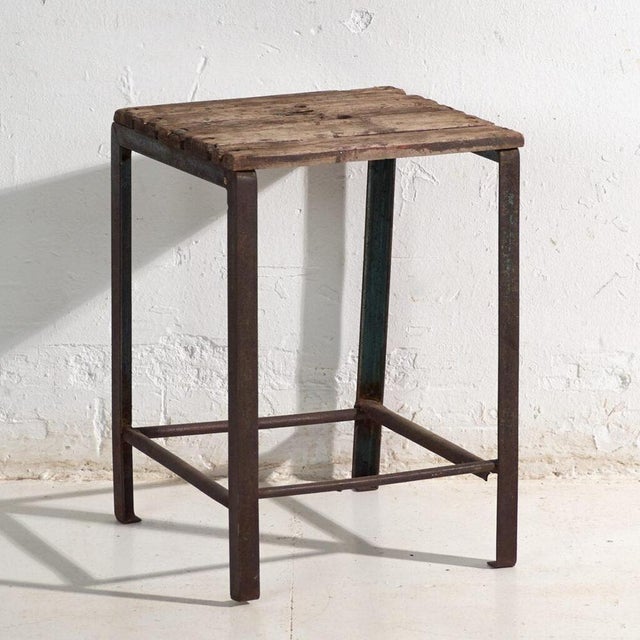 Vintage Industrial Stool in Pine Wood and Iron, Central Europe, 1950 For Sale - Image 6 of 6
