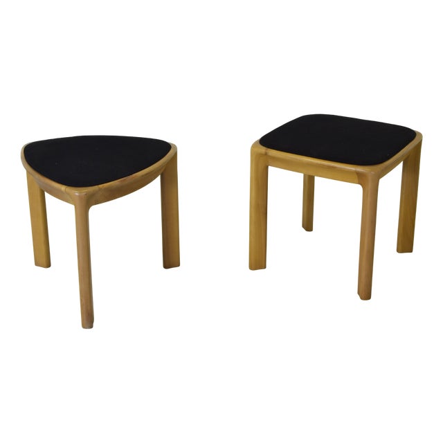 Set of De Nos Stools in Beech with Fabric Seats by Angelo Mangiarotti for La Fonte Del Mobile, 1970s For Sale