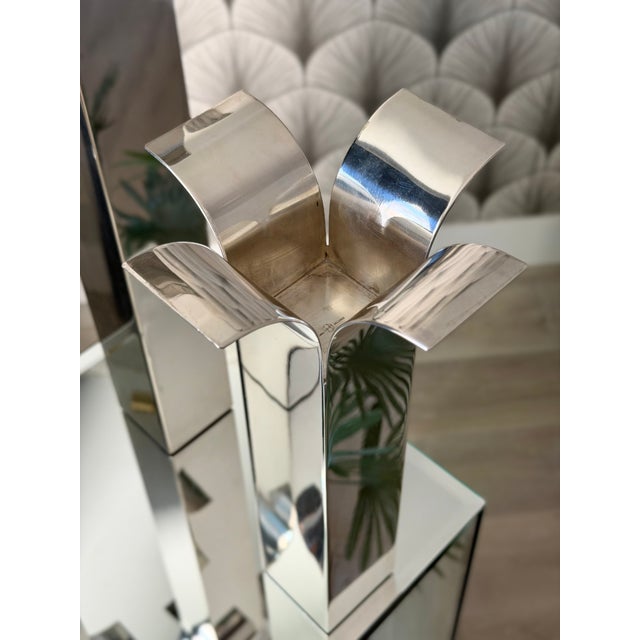 Vintage Mid-Century Modern Italian "Stele" Silver Vases/Candlestick Holders by Lino Sabattini For Sale - Image 10 of 17