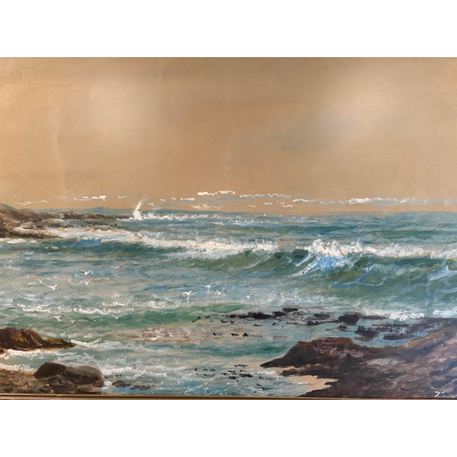 Blue Matched Pair of 1909 Watercolors by Edmund Darch Lewis (1835–1910) | Hudson River School Artist's Seascapes For Sale - Image 8 of 12