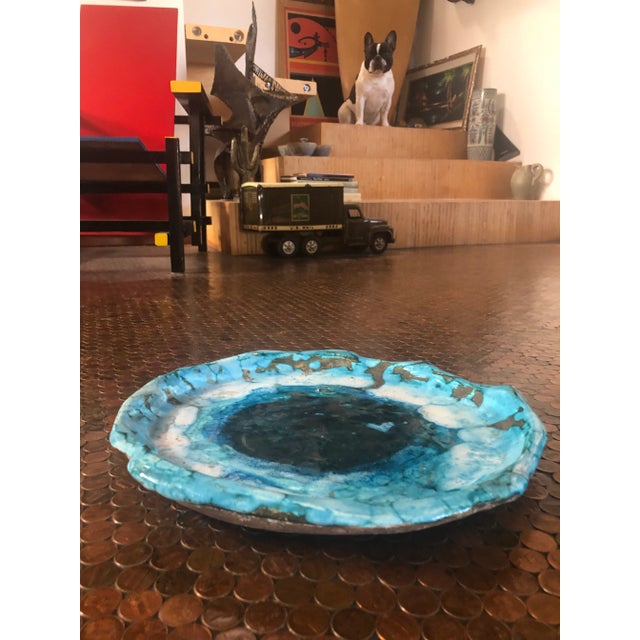 Mid 20th Century Ted DeGrazia Tucson Ceramic Turquoise Glaze Plate For Sale - Image 9 of 10