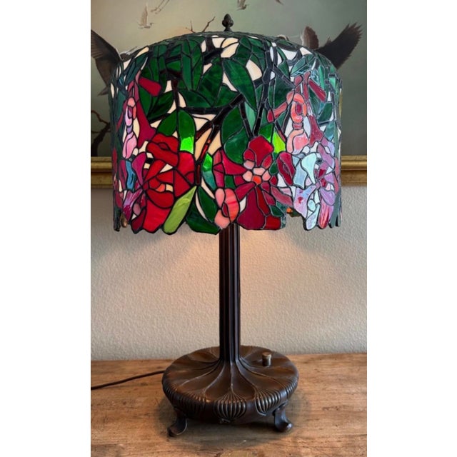 Unique Art Glass & Metal Company Tiffany Studios Style Morning Glory Leaded Glass Table Lamp, Circa 1915 This truly...