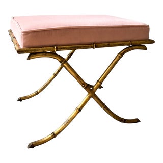 Italian Vintage Gilt Iron X-Base Bench For Sale