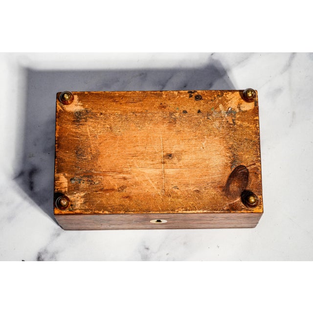 Charming Small Antique Victorian Wood Jewelry Box With Key Inset Mother of Pearl Home Decor For Sale - Image 13 of 13