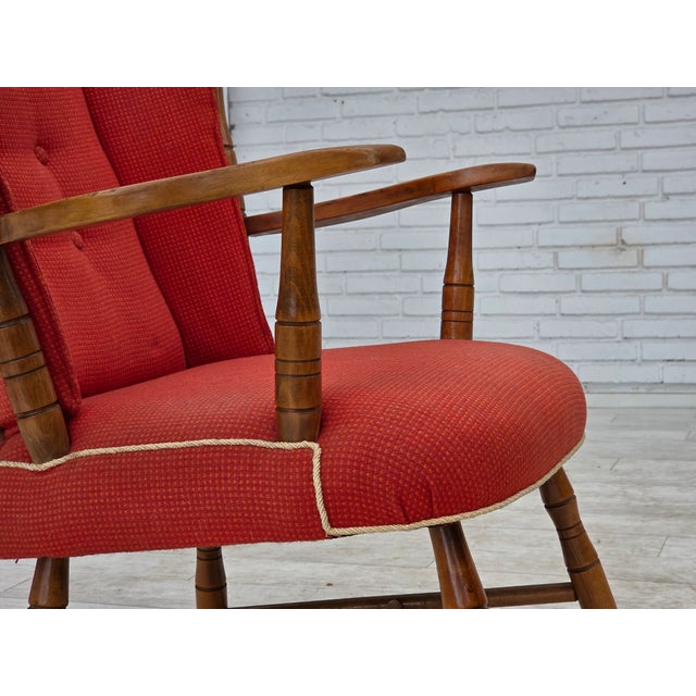Scandinavian Armchair in Red Wool and Beech, 1960s For Sale - Image 4 of 18