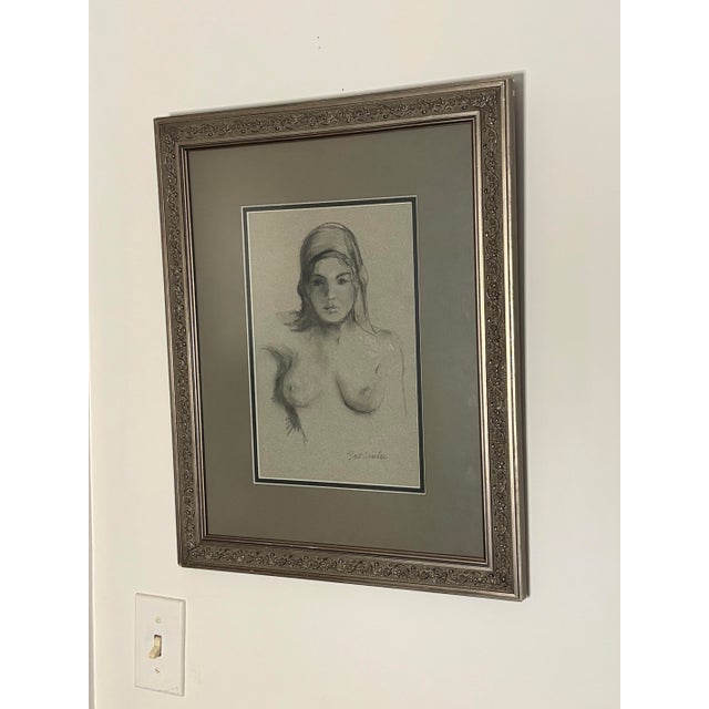 20th Century Nude With Head Scarf Charcoal on Paper by Bert Sanders For Sale - Image 4 of 6