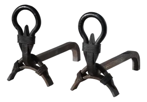 Brutalist Modernist Wrought Iron Andirons, France, 1950, Set of 2