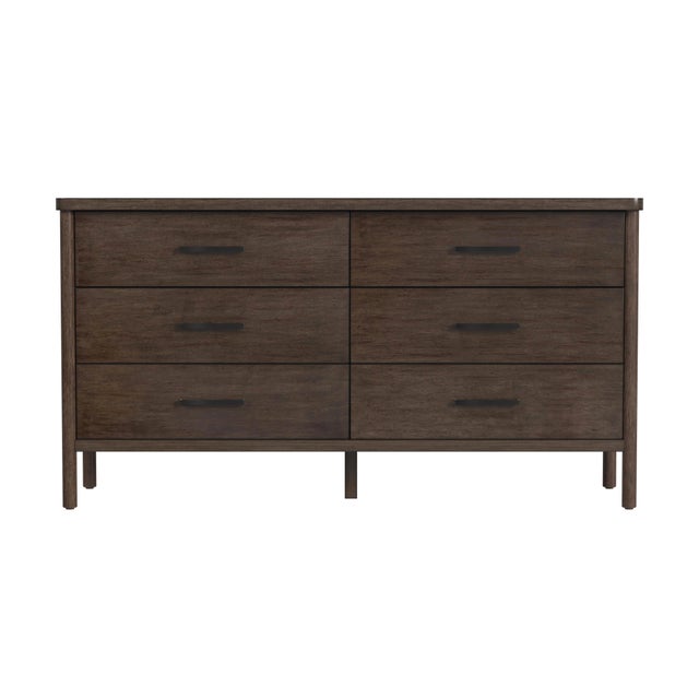 Spritely Home Accent Furniture Lennon 60 in. W Rectangular Wood 6 Drawer Rounded Leg Dresser, Soft Brown For Sale - Image 4 of 8