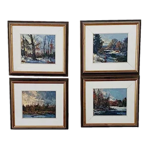 Mid 20th Century Winter Landscape Oil Paintings by W.E. Griffiths, Framed - Set of 4