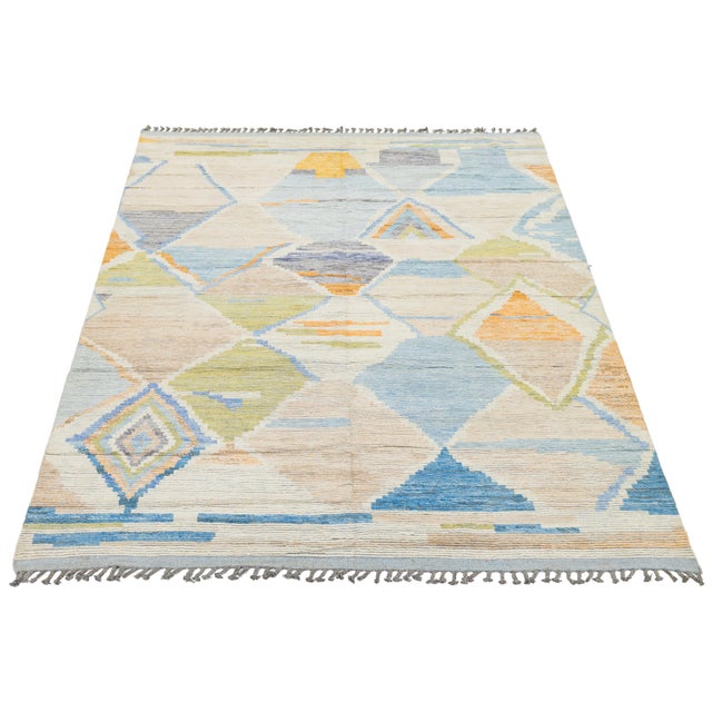 Abstract Geometric Moroccan Style Hand-Knotted Wool Rug – Pastel & Earth Tones For Sale - Image 11 of 11
