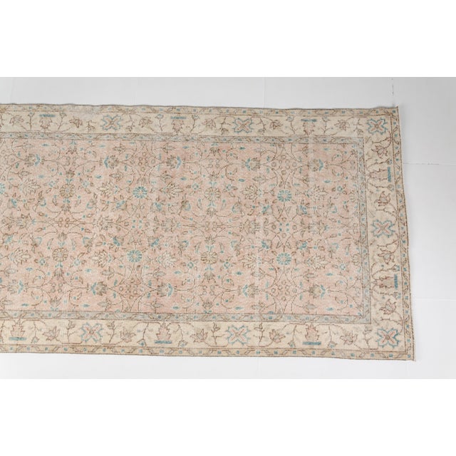 Sky Blue & Peach Area Rug, Vintage Floral Wool Carpet For Sale - Image 10 of 10