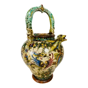 Antique Renaissance Revival Italian Terra-Cotta Decorated Pitcher