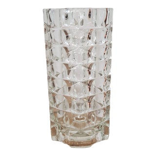 Vintage Cubist Geometric Art Deco Style Cut Glass Vase, France For Sale